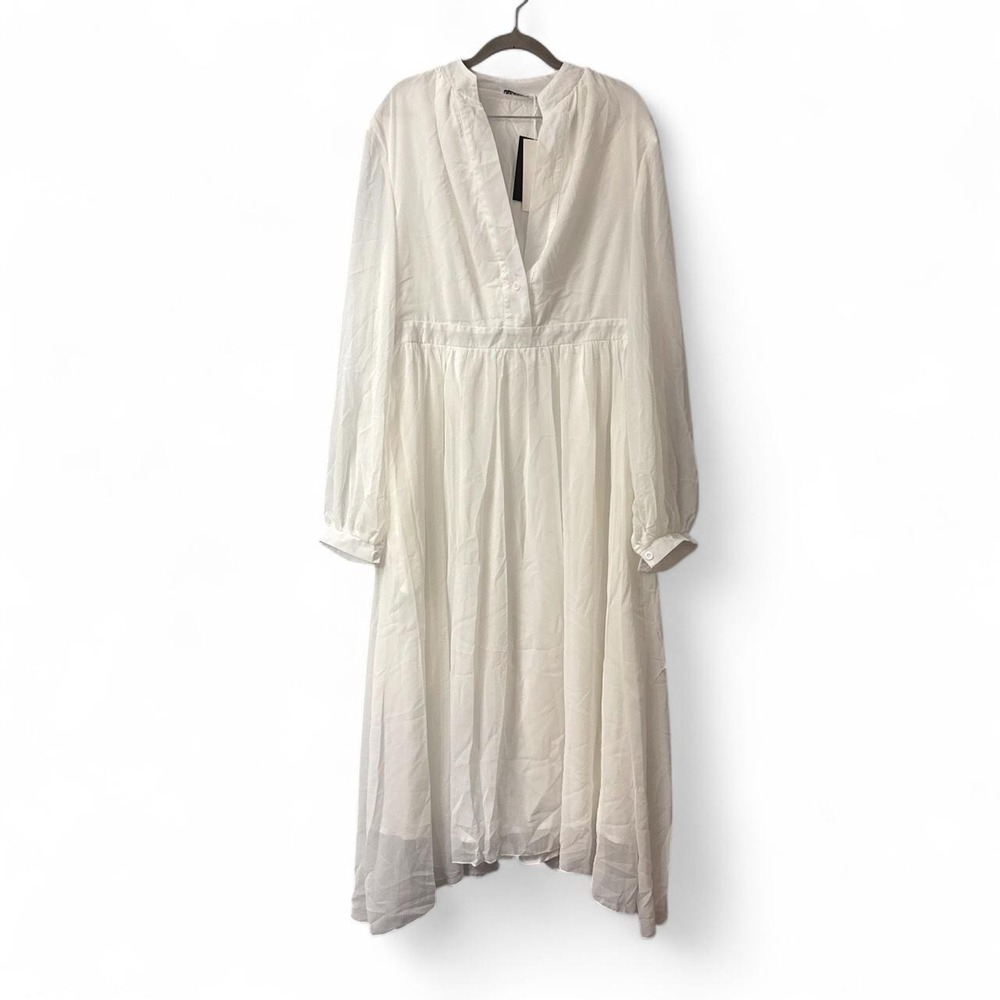 UOOZEE Women's White Midi Dress with Long Sheer Sleeves